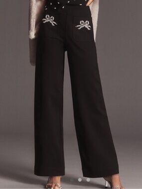 Anthropologie Colette Pants Maeve Full-Length Wide-Leg Bow Embroidered Pants 31